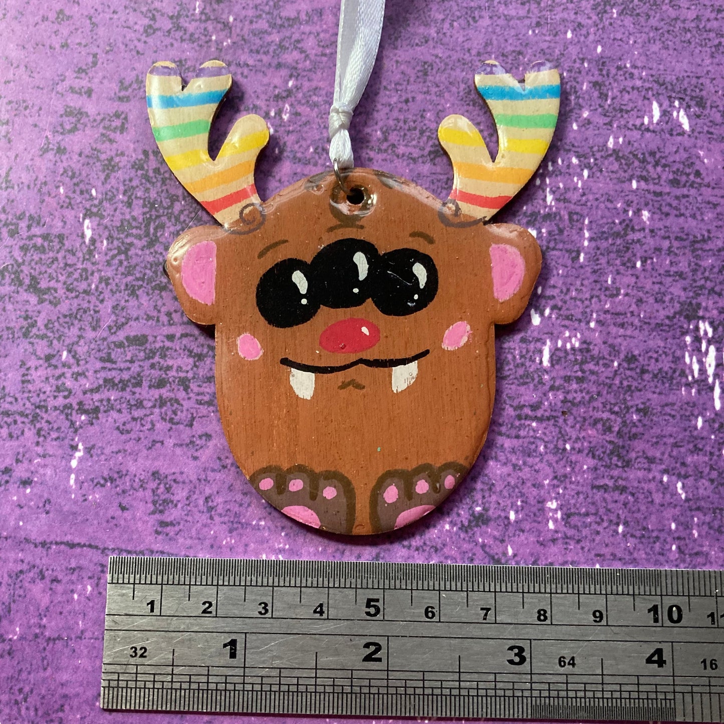 Reindeer Monster Handpainted Wood Decoration