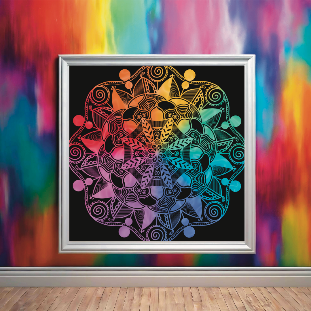 Abstract Rainbow Round Lace Mandala Print