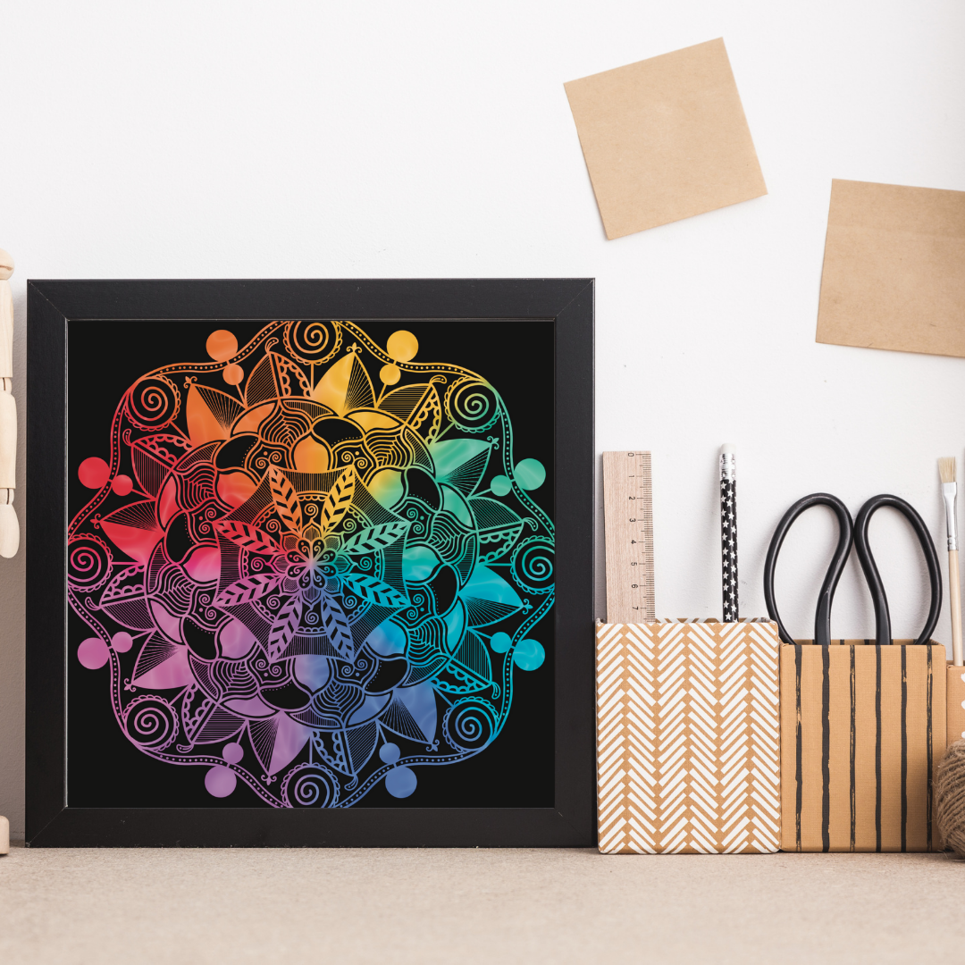 Abstract Rainbow Round Lace Mandala Print