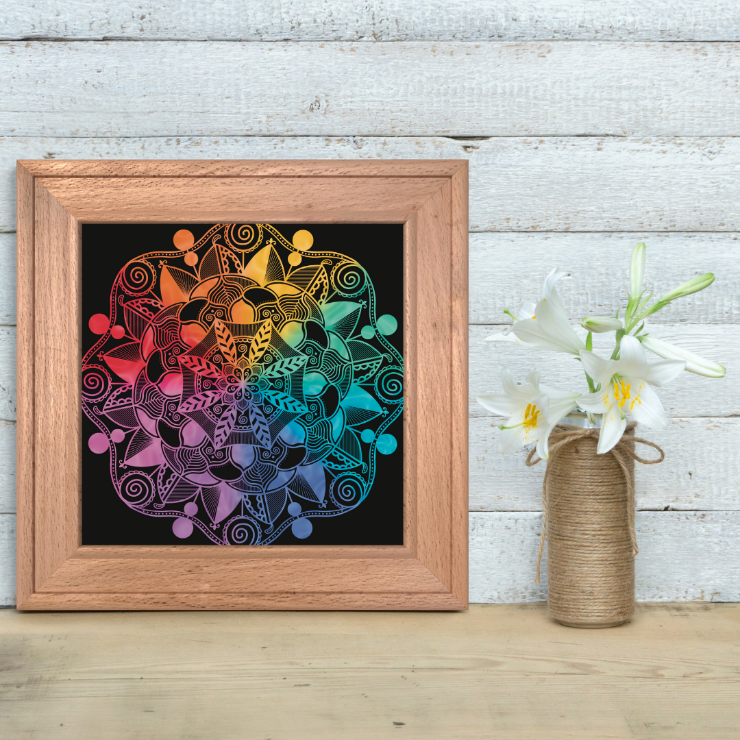 Abstract Rainbow Round Lace Mandala Print