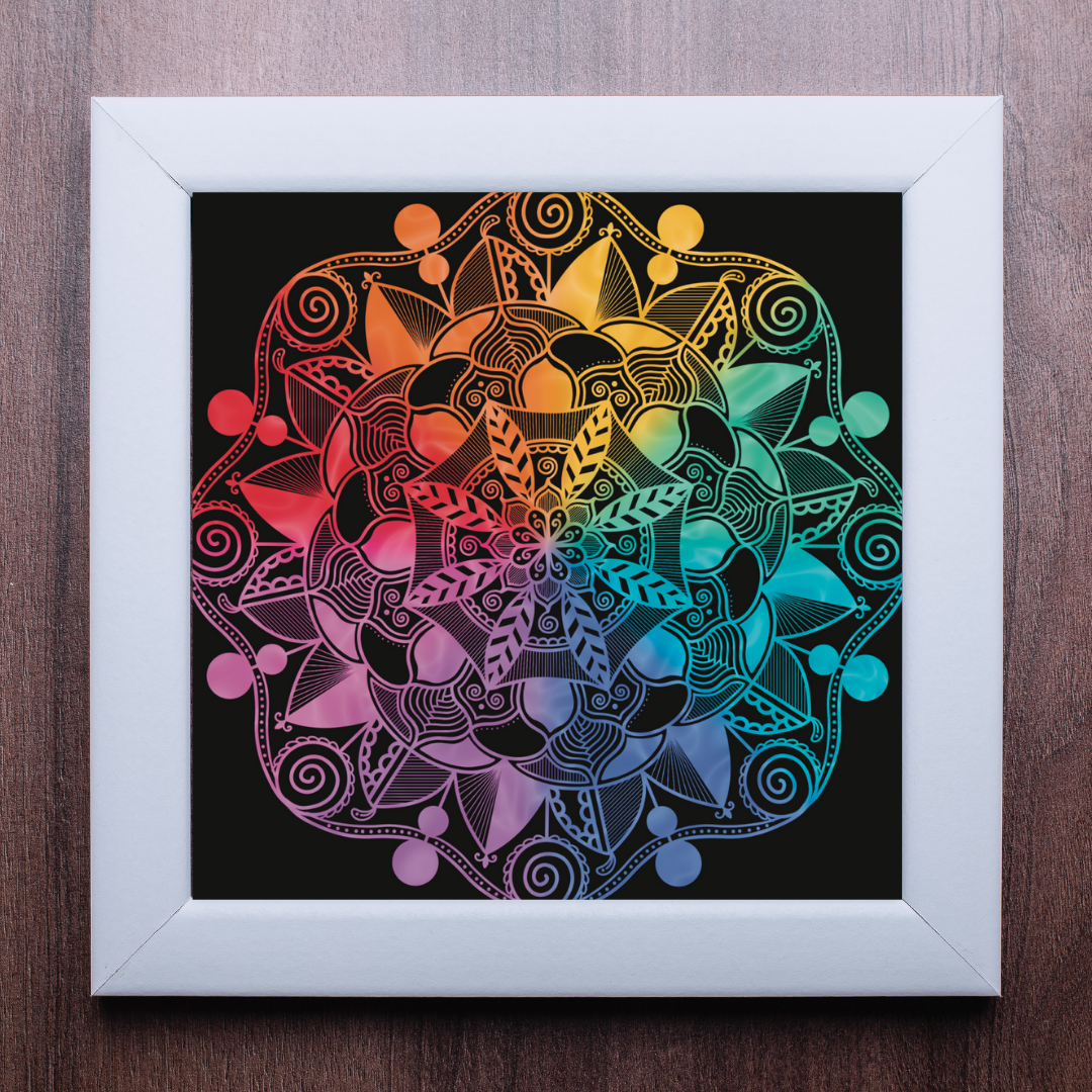 Abstract Rainbow Round Lace Mandala Print