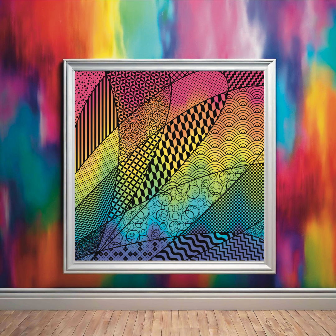 Abstract Rainbow Wave Zentangle Print