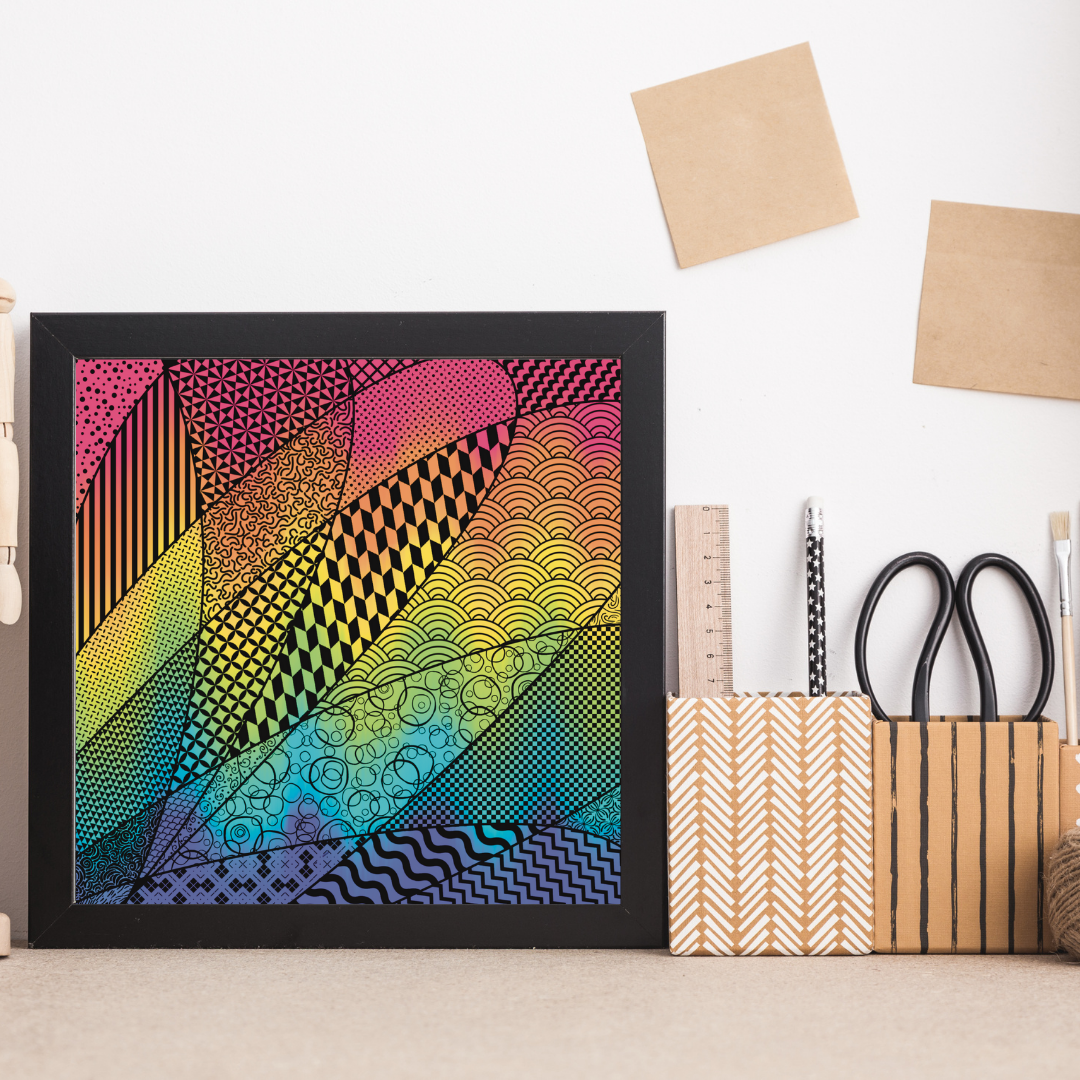 Abstract Rainbow Wave Zentangle Print