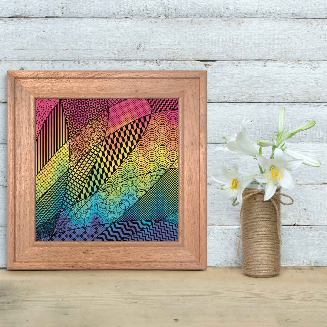 Abstract Rainbow Wave Zentangle Print