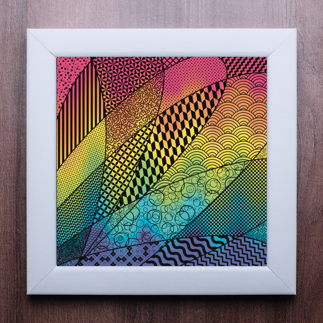 Abstract Rainbow Wave Zentangle Print