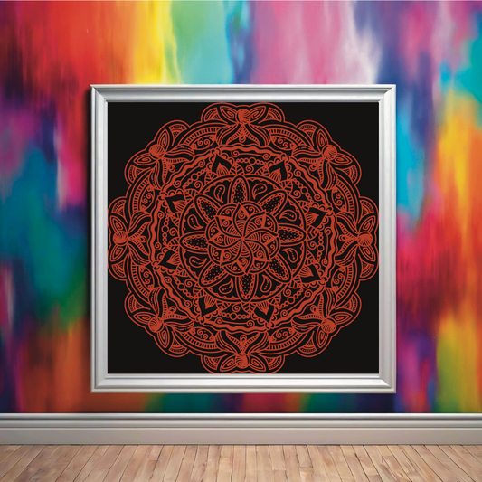 Abstract Red On Black Mandala Print