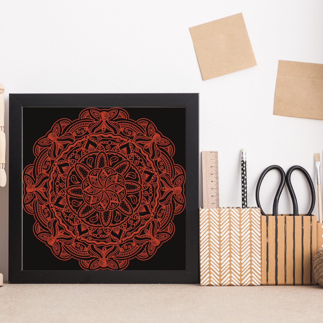 Abstract Red On Black Mandala Print