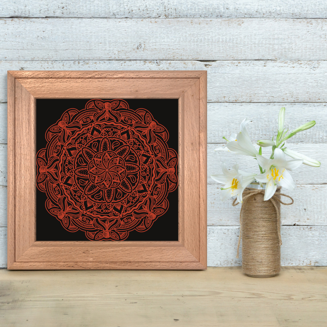 Abstract Red On Black Mandala Print