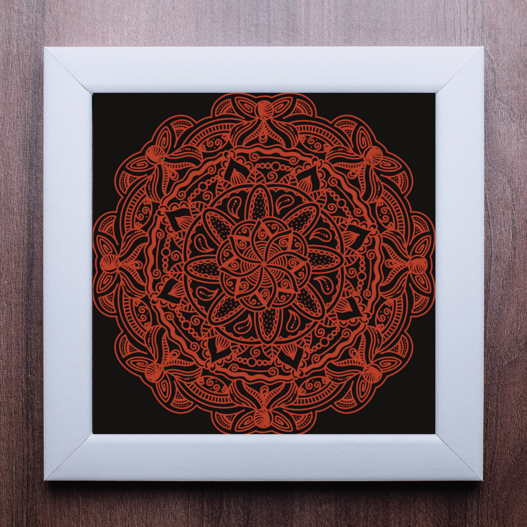 Abstract Red On Black Mandala Print